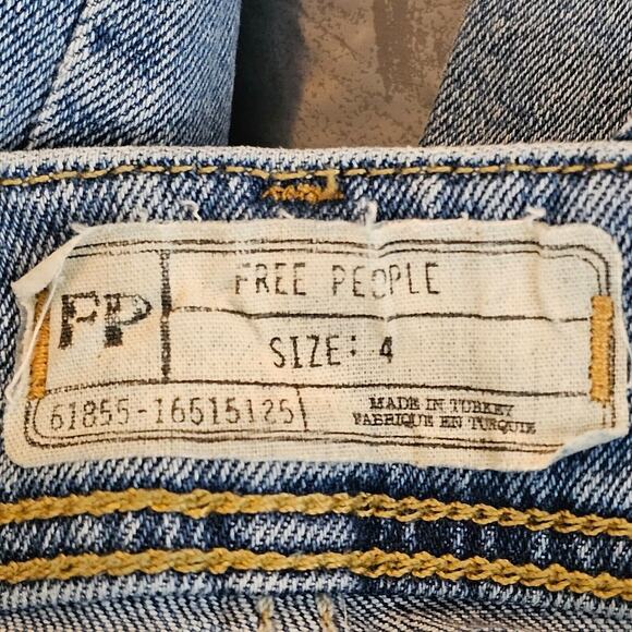 Free People Denim Wide Leg Overalls Womens Size 4 A Line Festival Boho Bib Tank - Picture 8 of 12